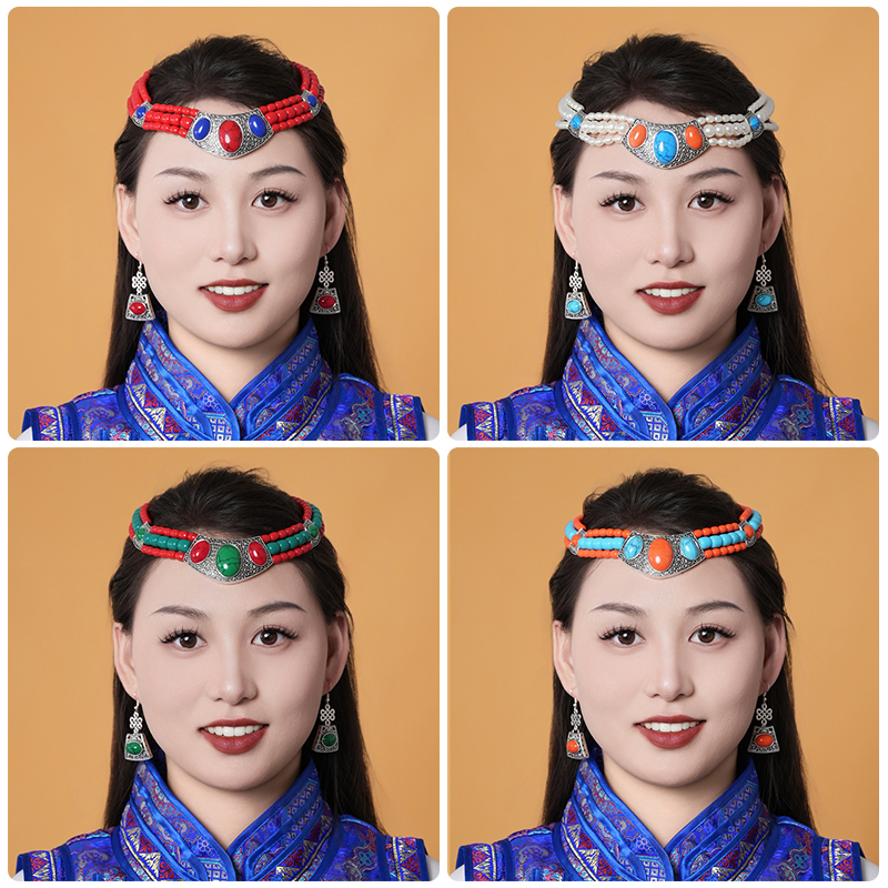 民族舞蹈头饰女蒙古族演出重工头饰耳环女拍照舞蹈服装旗袍配饰