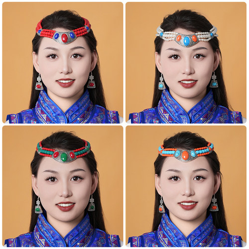 民族舞蹈头饰女蒙古族演出重工头饰耳环女拍照舞蹈服装旗袍配饰