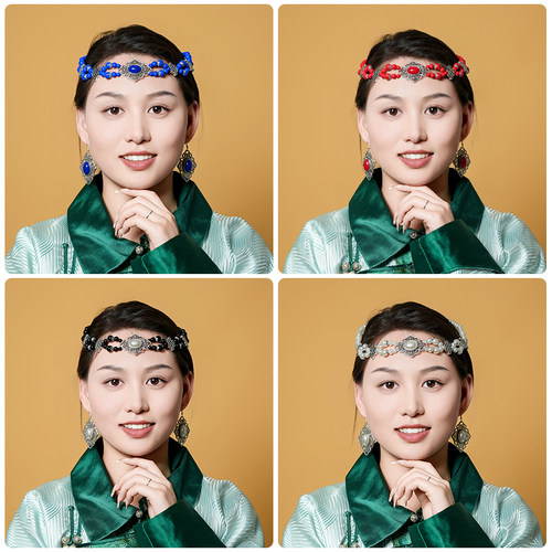蒙古族舞蹈头饰女士演出头饰手工串珠拍照头饰女演出服装新娘配饰