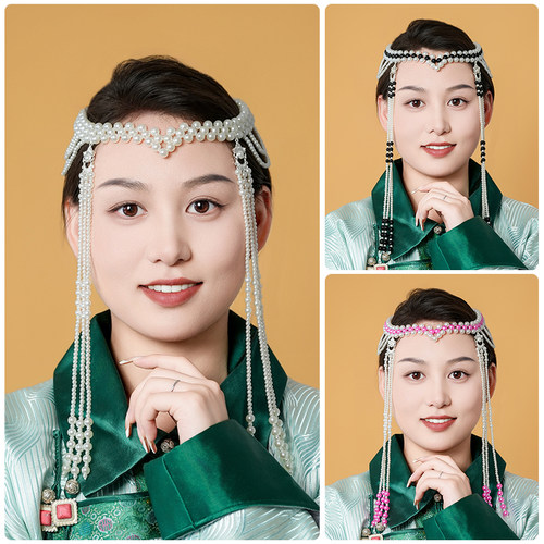 蒙古族舞蹈头饰女士演出头饰手工串珠拍照头饰女演出服装新娘配饰