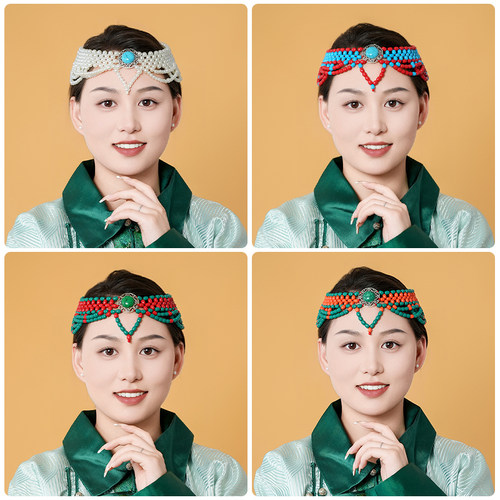 蒙古族舞蹈头饰女士演出头饰手工串珠拍照头饰女演出服装新娘配饰