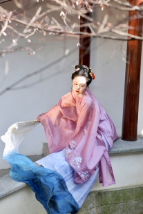 泊月原创汉服明制女绣花明制立领对襟长衫绣球花印花马面清仓特价