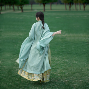 奔兔纹暗纹纱明制晚明立领斜襟长衫 泊月原创新品 对襟合领 现货