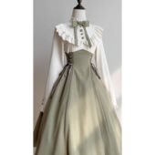 沐风之庭 秋装 日系芭蕾风优雅大小姐设计cla撞色收腰假两件连衣裙