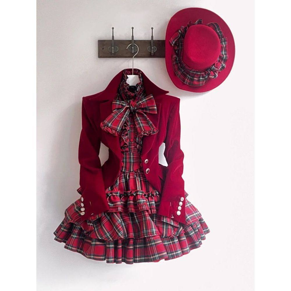 新年圣诞Lolita套装女复古收腰外套蝴蝶结层次感格纹蓬蓬裙三件套,女装/女士精品,时尚套装,淘宝优惠券,粉丝福利购,淘宝优惠卷