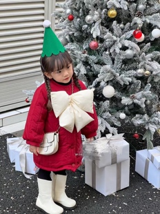 2022冬 韩版品牌苏西超大蝴蝶结红色棉服女童棉衣棉袄新年服