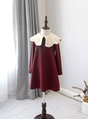 秋款 韩国童装 女童学院风大翻领连衣裙儿童长袖裙39161