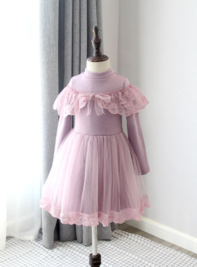 冬款 韩国童装加绒加厚纱纱公主裙女童长袖连衣裙 60195