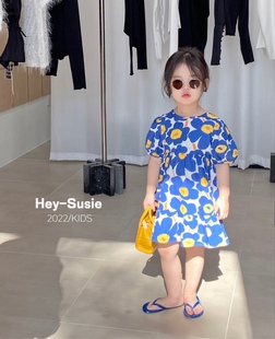 儿童连衣裙儿童公主裙女童裙子1 Su纯棉碎花短袖 5岁 韩版 2022夏