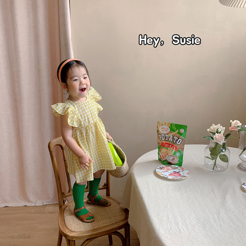 2021夏Susie.苏西韩版短袖纯棉格子小童连衣裙女童宝宝背心裙童装