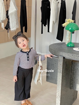 2022春夏 韩版Susie苏西条纹薄款长袖上衣女童T恤打底衫小童1-5岁