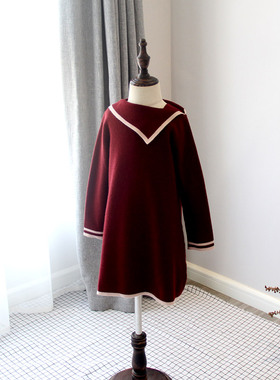 秋冬款 韩国童装斜领毛衣学院风连衣裙女童裙子an23098