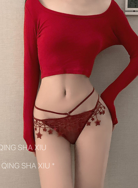 欧美内裤女蕾丝透明火辣中低腰超薄网纱透气纯棉裆诱惑镂空三角裤