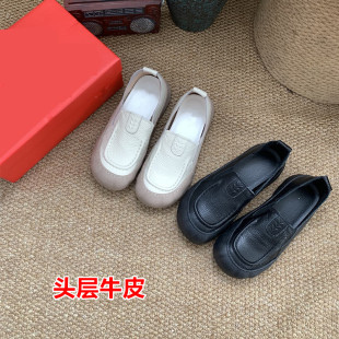圆头工作皮鞋 真皮妈妈鞋 舒适软皮懒人鞋 平底豆豆鞋 BQ668 女宽松版