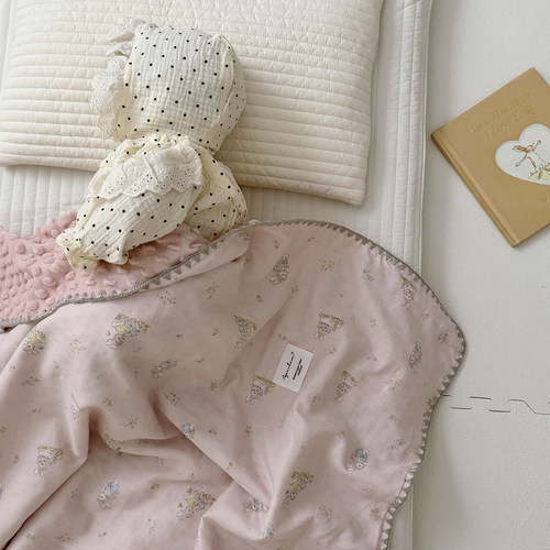 婴幼儿纱布豆豆绒安抚毯卡通包单