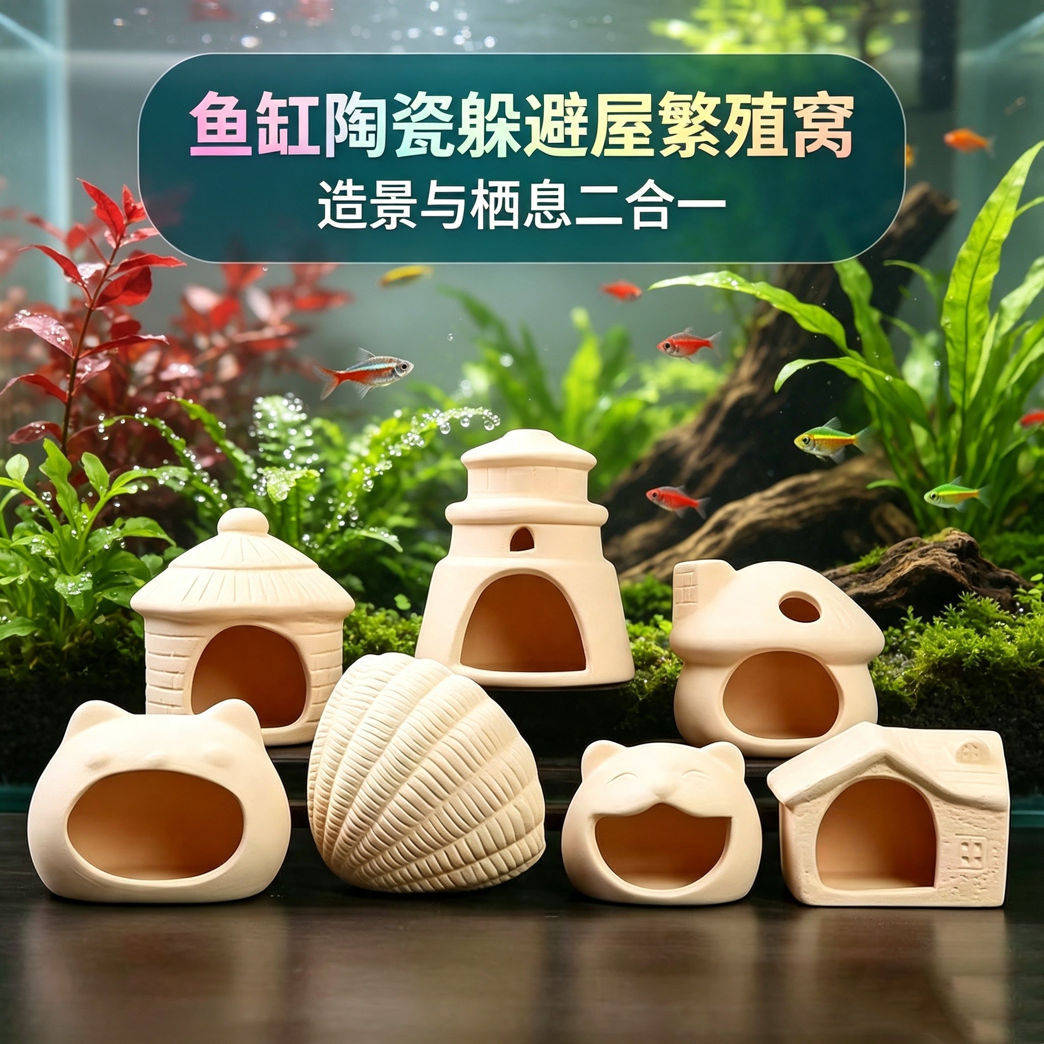 陶瓷水晶虾繁殖窝鱼缸造景微景观