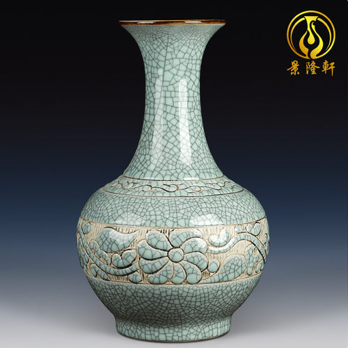 景德镇陶瓷器花瓶中式雕刻复古做旧瓷瓶子赏瓶古典客厅装饰品摆件