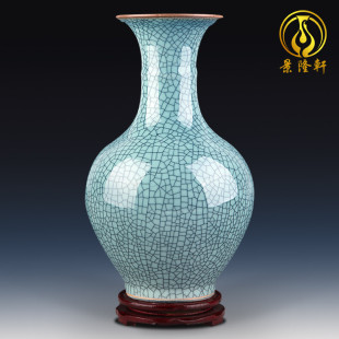 景德镇陶瓷器彷古官窑开 饰品摆件工艺 片裂纹青釉花瓶家居客厅装