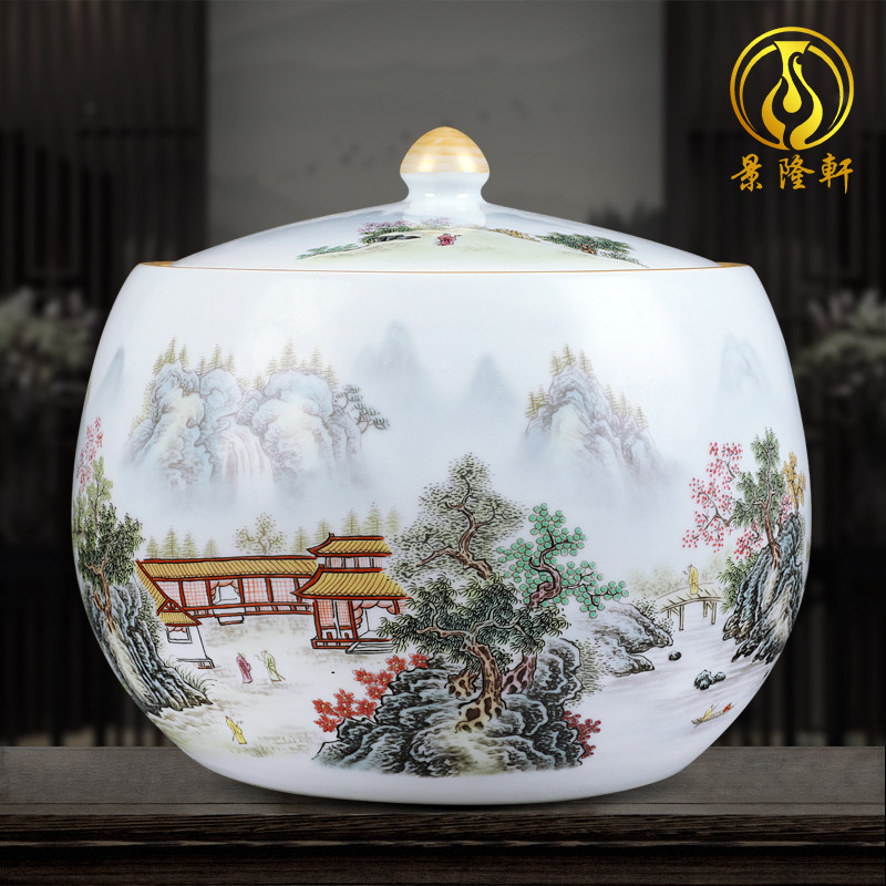 景德镇描金粉彩十斤米缸陶瓷器