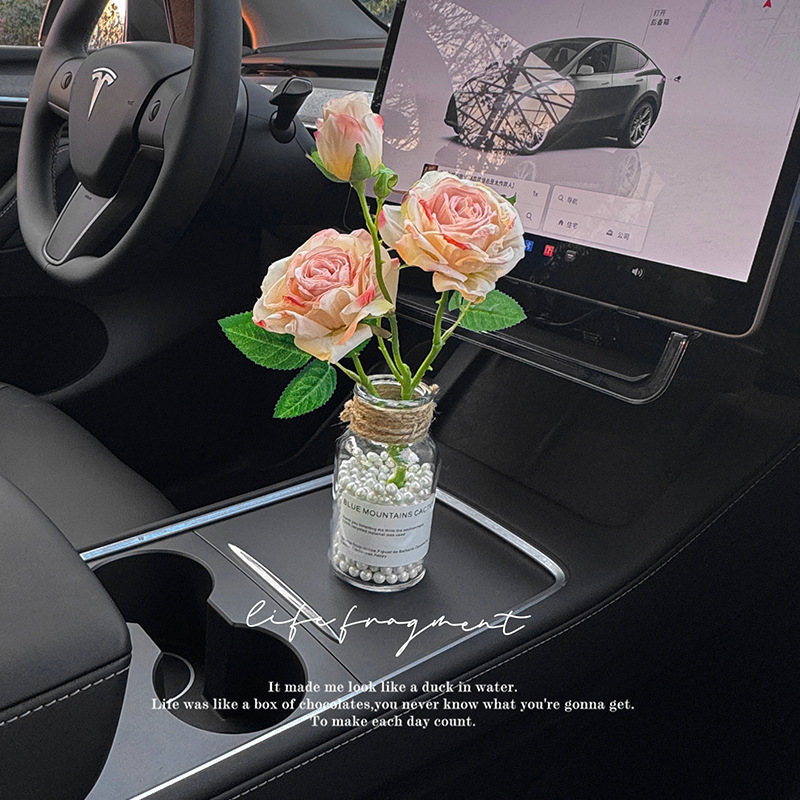 车载花瓶花束玫瑰氛围法式油画