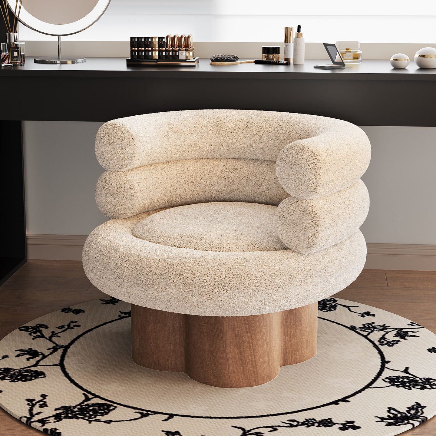 奶油风梳妆凳高级感女生卧室可旋转化妆凳2026新款衣帽间化妆椅子,住宅家具,梳妆凳,淘宝优惠券,粉丝福利购,淘宝优惠卷