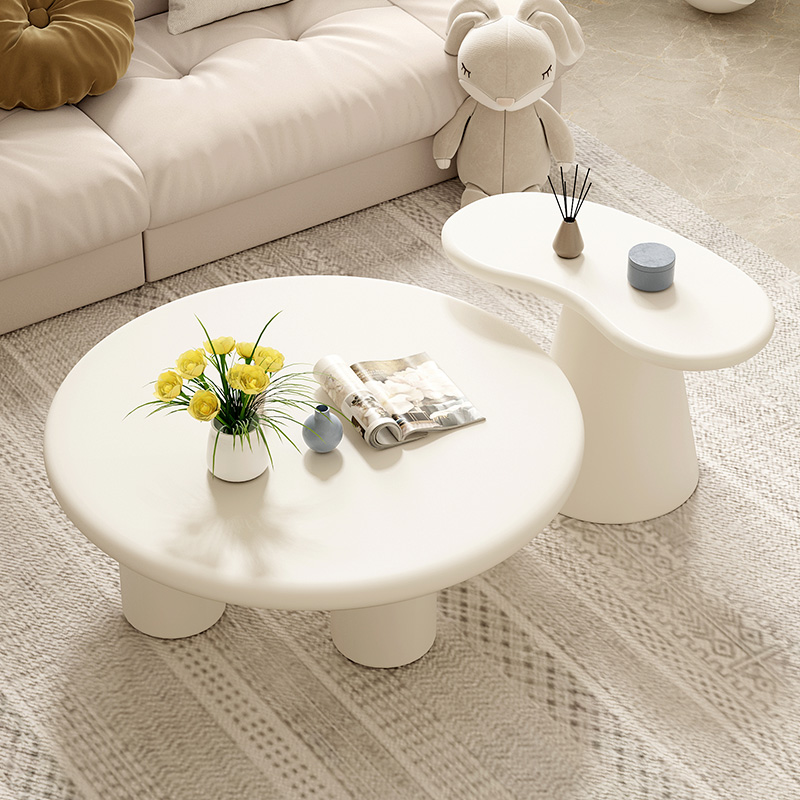 奶油风茶几简约现代客厅家用创意边几北欧小户型侘寂风圆形小桌子