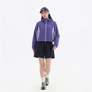 户外连帽防晒服女短款拉链撞色拼接运动外套夏季凉感轻薄爆款上衣
