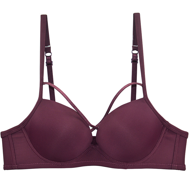 美胸内衣前交叉带少女有钢圈文胸聚拢简约纯色薄款三排扣胸罩