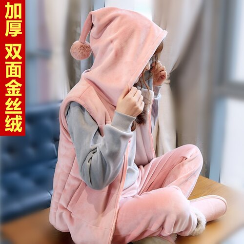 韩版秋冬加绒套装女休闲套头卫衣