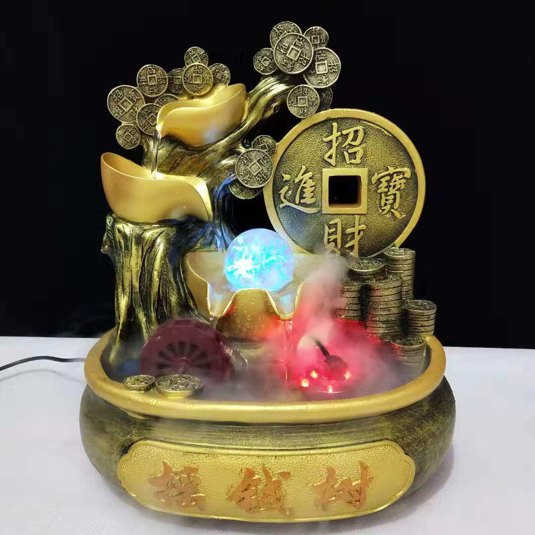 招财流水摆件摇钱树古典 金币流水喷泉客厅装饰开业礼品摆件