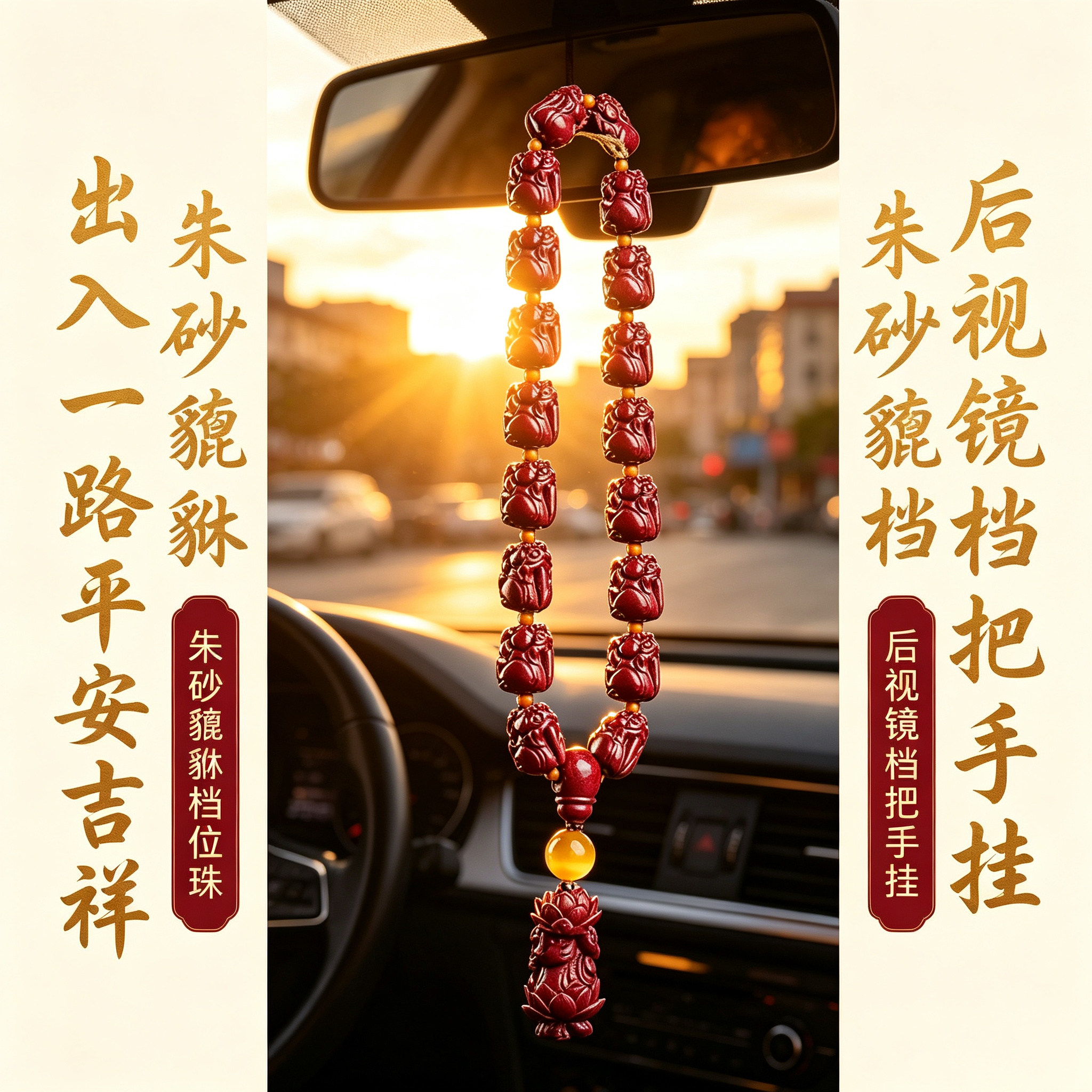 朱砂貔貅档位珠汽车挂件车内吊饰品低含量葫芦莲花车载后视镜吊坠
