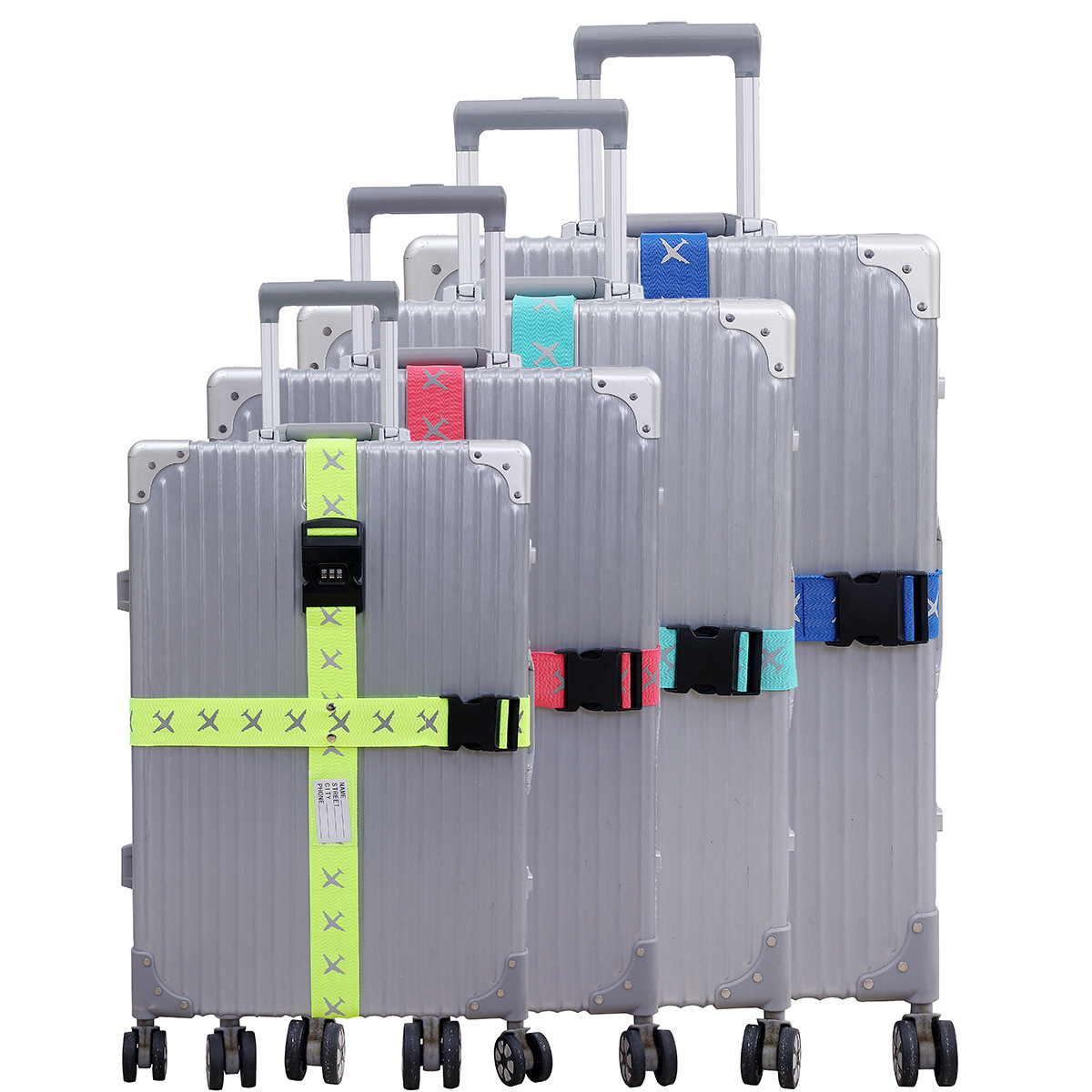 两条装十字行李带旅行箱捆绑带夜光发光打包带密码带可拆分一字带