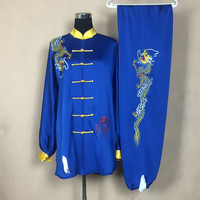 韵武堂绣花刺绣弹力真丝绸绣花太极服男女练功双龙凤牡丹春夏定制