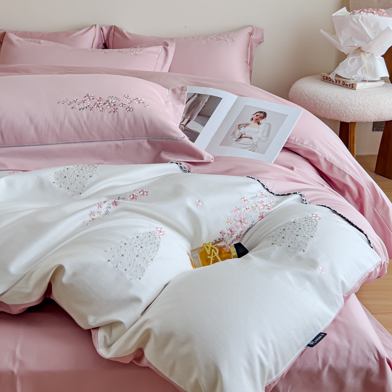 100支纯棉贡缎全棉新疆长绒棉高端刺绣拼接四件套1.5m1.8m被套