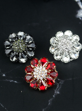 黑色带爪水钻扣子圆形百搭毛呢大衣水晶钮扣水貂皮草衣服红色纽扣