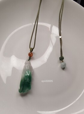 天然翡翠 俏色雕刻件辣绿白菜吊坠 毛衣挂坠