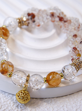 黄阿塞白水晶气质9mm珠手链可调