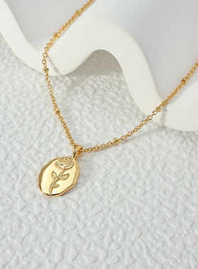 女孩法式中古项链玫瑰吊牌礼物