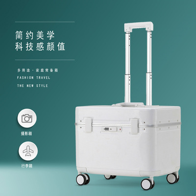 日系工艺上开盖PC拉杆箱铝框旅行箱翻盖摄影器材箱男女行李