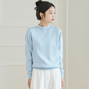 100%棉线针织衫 东润莲长绒棉纯棉毛衣女半高领套头长袖 简约打底衫