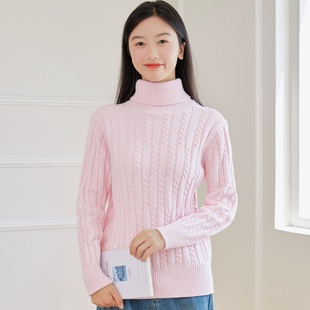 东润莲品牌原创加厚纯棉毛衣女高领套头保暖打底衫 麻花针织棉线衣