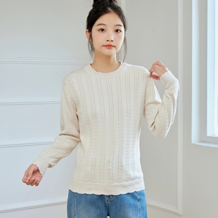 圆领套头修身 东润莲 春秋冬女式 全棉打底衫 纯棉毛衣 长绒棉针织衫