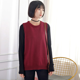 圆领套头纯棉毛衣马甲 春秋女式 东润莲 简约外穿直筒全棉针织背心