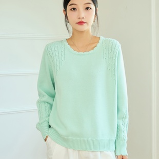 东润莲原创 全棉线衣春秋冬外穿内搭女圆领套头宽松针织纯棉毛衣
