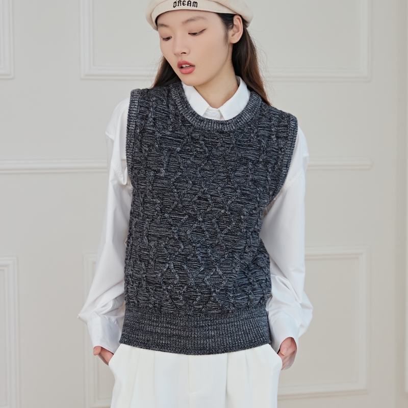东润莲100%棉线纯棉毛衣加厚背心秋冬女圆领套头花色纯棉针织马甲