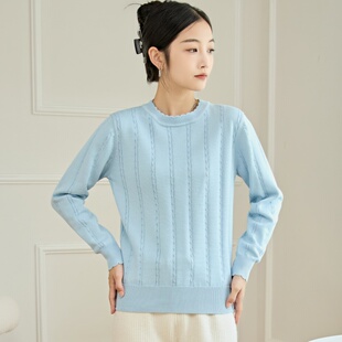 圆领套头全棉打底衫 春秋冬女式 纯棉毛衣 舒适长绒棉针织衫 东润莲