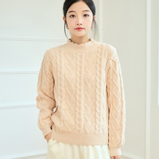 东润莲原创加厚全棉线衣春秋冬外穿内搭女半高领套头宽松纯棉毛衣