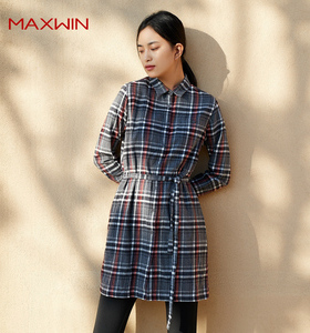 马威女法兰绒衬衫 中长衬衫 纯棉衬衫 法兰绒连衣裙