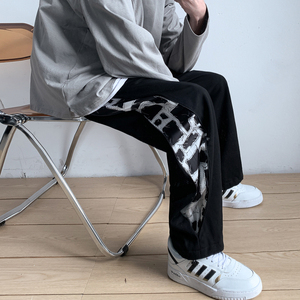 204-K23-P45拼接拉链直筒 长裤复古宽松情侣 休闲抽绳运动裤图片