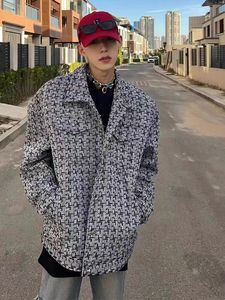 小香风外套男潮流千鸟格痞帅高级感男装潮牌情侣衬衫式夹克春秋款